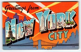 Greetings From New York City NY Large Big Letter Linen Postcard Vintage ... - $17.58