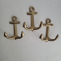 Lot 3 Gold Cast Iron Anchor Wall Mount Hook Rustic Nautical Ocean Coasta... - £14.92 GBP