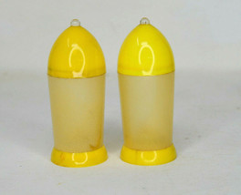 Vintage Yellow Plastic Rocket Shaped Salt &amp; Pepper Shakers Mid Century MCM - £10.38 GBP