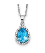 Sterling Silver Rhodium Polished Blue Topaz and CZ 18 inch Necklace - $153.84