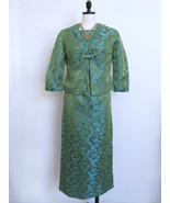 Vintage 60s 2pc Evening Dress XS Sheath Maxi &amp; Jacket Avocado Green Aqua... - $216.98 CAD