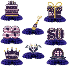 Happy 80th Birthday Honeycomb Centerpieces Purple Golden Table Toppers Cheers  - £16.46 GBP