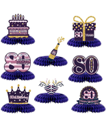 Happy 80th Birthday Honeycomb Centerpieces Purple Golden Table Toppers C... - £16.21 GBP