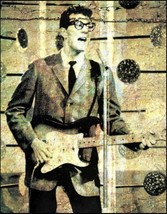 Buddy Holly onstage with vintage Fender Stratocaster guitar artwork pin-up photo - £3.30 GBP