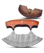 SNA CRAFTS Alaskan ulu knife with sheath - 5.5” inch Handmade Damascus S... - $140.39