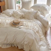 Luxury 100% Lyocell Crafted 3D Flowers Lace Ruffled Duvet Cover Set Bedding Set - $265.53+