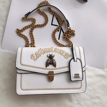 LYN ACCS Medium PU Chain Strap WOC Shoulder Bag Embroidery Bee Buckle White - £47.95 GBP