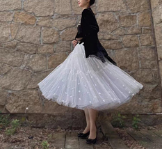 White Tulle Skirt Outfit Wedding White Tulle Midi Skirts Plus Size Tiered Skirts image 5