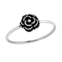 Enchanted Rose in Bloom Detailed Sterling Silver Band Ring-9 - £10.27 GBP