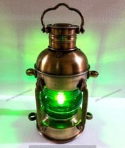 Antique Brass Lantern Electric Green Lamp Decorative Hanging Lantern Mar... - £95.07 GBP