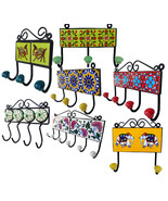 Home Decor Multi Colored Coat Ceramic Wall Hook Wall Decor with Cast Iro... - £23.55 GBP