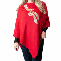 Boardwalk Poncho Holiday Red with Gold Bow - $44.55