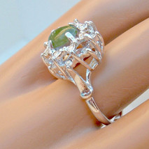 Vintage Ring Uncas Faux Jade with Rhinestones Size 10 silver tone Cocktail mod - £11.86 GBP