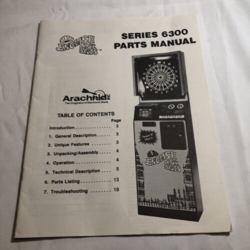 English Mark Darts Arachnid Series 6300 Dartboard Parts Manual - $17.72