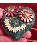 Whimsy Daisy Face Large Hear Pendant Unique Mixed Media Gifting Flower N... - $9.99