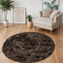 6&#39; X 6&#39; Chocolate Round Faux Fur Washable Non Skid Area Rug - £245.38 GBP