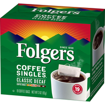 Folgers Coffee Singles, Classic Decaf, Medium Coffee Bags, 19 Ct 6 Pack - $49.93