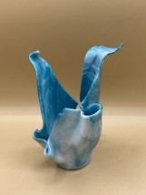 Handkerchief Folded Art Glass  7” Vase Abstract Iridescent Blues - £28.48 GBP