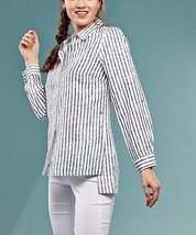 $87 I-N-S-I-G-H-T New York Stripe Hi-Low Button-Front Top Awning Medium NWOT - £11.25 GBP