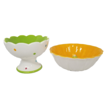 Easter Decorative Dishes Polka Dot Pedestal Bowl and Orange Bowl Chick inside - £11.81 GBP