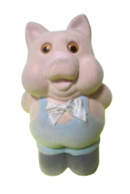 Vintage 70s Fuzzy Material Piggy Bank Pig Is 10&quot;Tall W/Stopper Flaw - $9.89