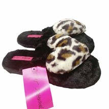 NWT Betsey Johnson Black  LEOPARD HEART Soft Faux Fur Mules Slippers  7/8 &amp; 9/10 - £22.79 GBP
