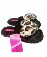 NWT Betsey Johnson Black  LEOPARD HEART Soft Faux Fur Mules Slippers  7/... - £22.74 GBP