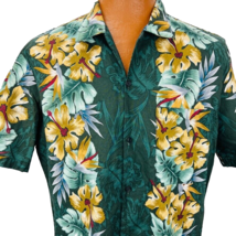 David Taylor Hawaiian Aloha L Shirt Hibiscus Palm Leaves Bird Of Paradise Green - £40.08 GBP
