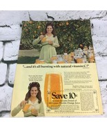 VTG 1970 100% Florida Orange Juice Advertising Art Print Ad 10 Cent Coupon - £7.43 GBP