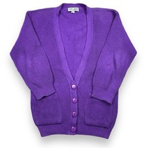 Vintage Sweater Purple Cable Knit Cardigan 4 Button Up USA Great American - $24.70