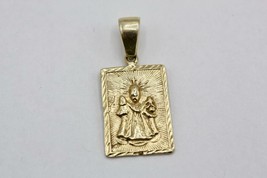 Fine 14K Yellow Gold Double Sided Religious Rectangle Pendant Charm 2.1gr - £165.98 GBP