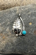 Vintage Navajo Handmade Sterling Silver Blue Turquoise Pendant Necklace - £55.94 GBP