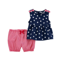 Carters Child of Mine Baby Girl Patriotic Dress Set 2-Piece Blue w/Stars Newborn - £11.60 GBP