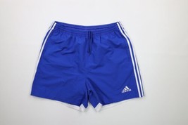 Vintage Adidas Mens Size XL Spell Out Striped Running Soccer Shorts Royal Blue - £33.44 GBP