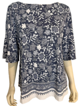 NWT Charter Club Blue Bella Blooms Short Sleeve Floral Knit Top Size XL - £22.76 GBP