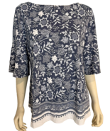 NWT Charter Club Blue Bella Blooms Short Sleeve Floral Knit Top Size XL - £22.82 GBP