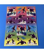 Vintage Lisa Frank Max Splash Whales Dolphins Penguins Sticker Sheet S269 - £11.79 GBP