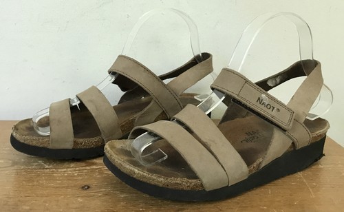 Naot Kayla Slingback Low Wedge Nubuck Leather Cork Strapped Sandals 6 US... - $29.69