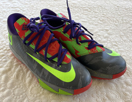 Nike KD Gray Neon Green Red Purple Laces Boys Basketball Sneakers Shoes 5Y - £35.25 GBP