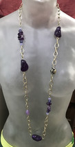 Chico’s Amethyst Purple Chunky Beaded Statement Necklace Mod Gold Tone B... - $35.00