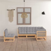  Garden Lounge Set Grey Cushions, Natural Pinewood - $12,790.56 MXN