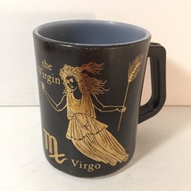 VTG Federal Milk Glass Mug Zodiac Sign Virgo  The Virgin Black Gold Coffee Cup - £14.09 GBP