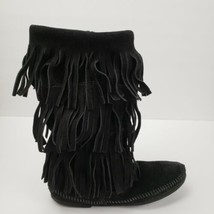 Minnetonka Boho 3 Layer Fringe Suede Boots Moccasin Women&#39;s Sz 7 - £25.66 GBP