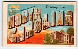 Greetings From North Carolina Large Big Letter Linen Postcard 1945 Dexter Press - £4.92 GBP
