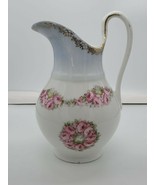 Vintage White Pitcher with floral design and gold tipped - Unmarked - £21.59 GBP
