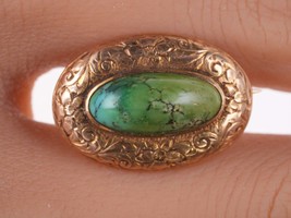 Antique Engraved 14k gold Turquoise pin - £210.39 GBP