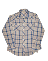 Vintage Lee Shirt Mens L Pearl Snap Blue Plaid Lightweight Button Up Western - £18.94 GBP