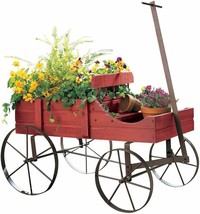 Decorative Wagon Planter Indoor Outdoor Garden Backyard Wheel Flower Pot... - $82.44