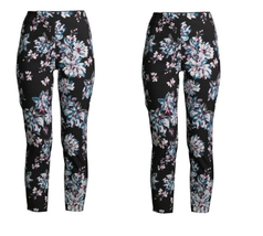 2 Black Floral Skinny Crop Side Zipper High Rise Crop Pants Misses Size ... - $12.95