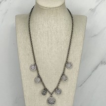 Chico's Silver Tone Rhinestone Pave Charm Necklace - £13.22 GBP